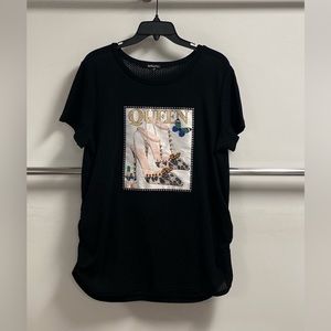 Short sleeve side cinch waffle top w) queen patch